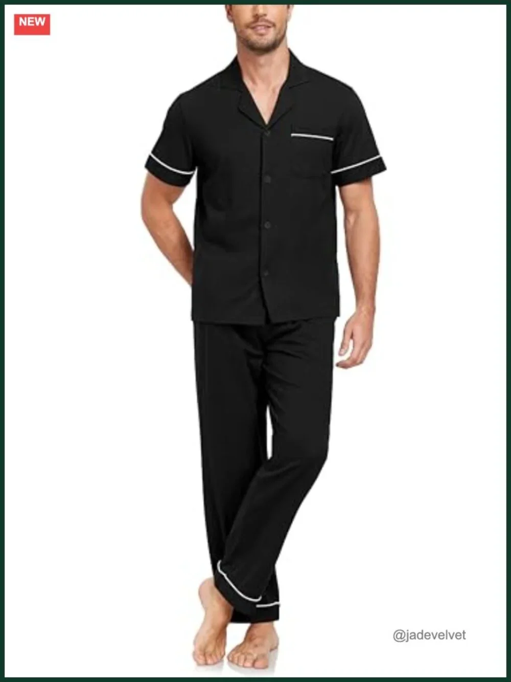 Men's 100% Cotton Pajama Set - Short Sleeve Button Down with Long Pants